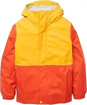 [Marmot] Boys' Kid's Precip Eco Jacket, Dark Azure/Foliage/Red Sun, X-Large