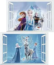 Kibi Store Frozen Elsa and Anna Wall Sticker Frozen Wall Decal for Kids Room Frozen Disney Living Room Removable Princess Elsa Anna Wall Sticker Nursery Frozen Olaf