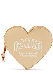 Ganni Heart Logo-print Leather Coin Purse - Cream ONE SIZE