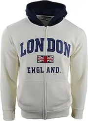 [GWCC] Unisex London England Zipped Hoodie 4 Colours Desert Storm, Ash Grey, Grey Pink, Sizes XS to 4XL, with Union Jack Metal Pin Badge