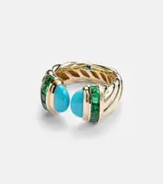 [David Yurman] David Yurman Sculpted Cable 18kt gold ring with turquoise N gold