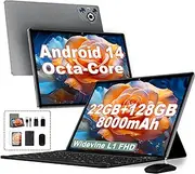 Dghrti 2025 Newest Tablet 10 pollici Android 14, 22GB RAM 128GB ROM/TF 1TB, Octa-Core, 8000mAh, Corpo in Metallo, Face ID, Protezione Occhi, Mouse, Grey