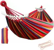 Outdoor Double Hammock Bed Swinging Camping Hanging Tree Strap Hook (Red Hammock