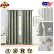 84-Inch Grommet Top Blackout Curtains - Modern Geometric Green Drapes (Set of 2)