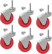 BIG RED 2.5 Inch Stem Caster Wheels Set of 6,Heavy Duty 360 Degree Swivel Stem Casters for Creeper Service Utility Cart Stool Post Mount,ATR6551-6PB