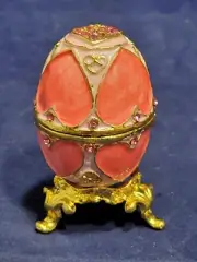 Easter Egg Trinket Box, Alloy Jewelry Case with Enamel Finish, Oval Figurine