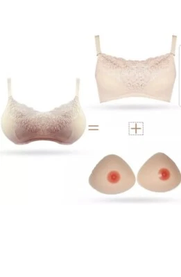Crossdresser Breast Forms with pocket bra silicone gel fake bra C-Cup