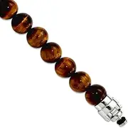 [JewelryWeb] 925 Sterling Silver Reflections 10mm Tigers Eye Beaded Bracelet Link-Bracelet for Women