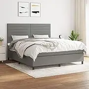 VRAXO Box Spring Bed with Mattress Dark Grey 153x203 cm Queen Size Fabric -77.1KG,3145070