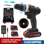 21V Cordless Hammer Drill Set Electric Impact Driver Screwdriver + 2 Battery