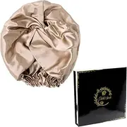 [Ade'Soie] Women Turban 100% Mulberry Silk 22 Momme Grade 6A I Hair Care Accessory Night and Day I Adjustable Silk Cap for All Hair Types I Color Gold