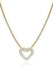 [MUSEQVE] Dainty CZ Open Heart Neckalce with Snake Chain • 14K Gold Plated Non Tarnish Jewelry for Women Girls • Cute Pave Cubic Zirconia Small Heart Pendant Necklace [HN-PS]