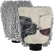 XYMZR Wine Red Cat Black Absorbent Microfiber Car Wash Mitt, Funny Cute Anime Scratch Free for Cars Cleaning, Home Cleaning Mitts, 2 Pack, 10.24” L x 7.09” W