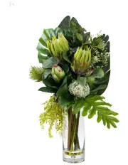 [Fusion] Protea and Banksia Glass Vase Artificial Flower Plant 70cm in Multi