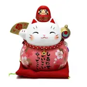 Lucky Cat OrnamentStylish Must-Have Daruma with Red Lucky Cat Good From Japan