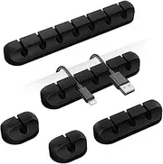 Cable Organizer Clips Cord Holder - 5 Packs Self Adhesive Cable Management for USB Cable/Power Cord/Wire, Car and Desk, Home and Office (7-5-3-1-1 Slots) Black Cord Organizer