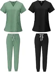 [Dickly] Women's Fashionable Scrub Ensemble - Top And Trousers Set