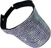 [B Baosity] Crystal Sequin Bling Rhinestone Visor Sun Hat Adjustable Glitter Ladies Outdoor Hat UV Hat for Travel Baseball Cycling Tennis Beach