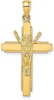 [JewelryWeb] 14ct Gold Risen Christ Crucifix High Polish Beaded Edge 35.4x18mm Wide