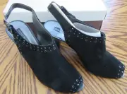Bandolino NIB 9 Black Rivits Suede Leather & Manmade Back Buckle Slide Sandal!