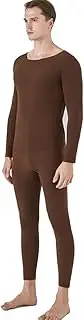 [ZJJJSKJ] Men's Seamless Thermal Thermal Underwear Men's Fleece Inner Long Johns Suit Thin Round Neck Double-Sided Brushed Slim Bottoming Shirt(Size:X-Large,Color:Brown)