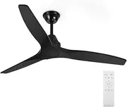 Krear Ceiling Fan with Remote Control, 52" Indoor Outdoor Ceiling Fans, 3 Wooden Blades, Noiseless Reversible DC Motor, Suitable for Terrace/Living Room/Bedroom/Study, Black