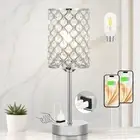 Crystal Table Lamp, Crystal Lamp Touch Control with USB-C USB-A Charging Port...