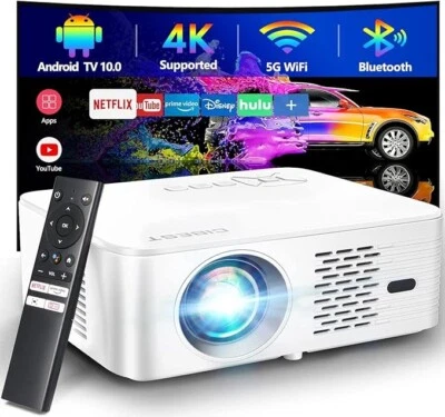 CIBEST G1 Projector 4K Support with 5G WiFi Bluetooth Native 1080P -Silver/White