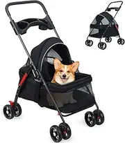 Large Pet Stroller - Dog Cat Carrier Pushchair, Foldable Pram 4 Wheels Grey, Detachable Design Baby Pet Travel Trolley, Removable and Washable Padded