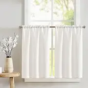 [JINCHAN] Kitchen Curtains for Living Room Linen Textured Cafe Drapes for Bathroom Farmhouse Country Light Filtering Short Window Curtain Set Rod Pocket 2 Panels, 71W x 61L cm Heathered Beige