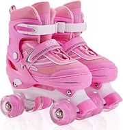 Children's Roller Skates for Girls, Boys and Beginners, 4 Sizes Adjustable Quad Skates, Suitable for Indoor and Outdoor Use