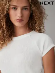 White Raglan Short Sleeve Textured Top (E67795) | $34
