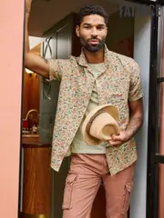 FatFace Mid Green Short Sleeve Bloom Print Shirt (E81838) | $102