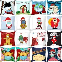 在飛比找Yahoo!奇摩拍賣優惠-抱枕圣誕節抱枕套卡通風口罩圣誕老人系列印花沙發靠墊靠枕套家居