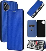 Phone Wallet Case Compatible with Nothing Phone (2) Case, Slim Carbon Fiber Textures+ PC Hybrid Case Full Protection Shockproof Flip Case Cover Compatible with Nothing Phone (2)(Blue)