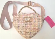 Betsy Johnson XOHEART SHAPE CROSSBODY BAG. Multi. Chain Handle + Guitar Strap.