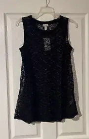 LOGO Layers by Lori Goldstein Lace Tank Top Black Medium A558159