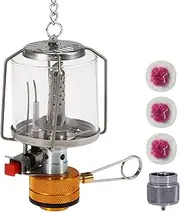 RAYWE Outdoor Portable Camping Gas Lantern Piezo Ignition Mini Gas Tent Lamp Light with 3 Mantles and Adapter