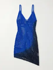 [The Attico] The Attico - Asymmetric Ombré Open-knit Cotton Mini Dress - Blue - IT40 IT 40 Blue