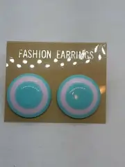 NOS VTG Mint Green & Pink Lucite Plastic Button Disc Post Earrings