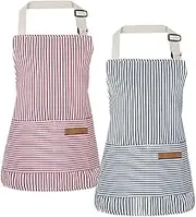 Stripes Kids Cooking Aprons, 2Pcs Stripes Kids Cooking Aprons with 2 Pockets,Stripe Toddler Cotton Adjustable Bib Chef Apron,Stripe Children Apron Adjustable Polyester Cotton apron for Toddlers