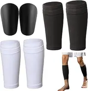 [KUIZHEN] Football Sock Sleeve, 2 Pairs Soccer Shin Guard Covers, Football Shin Pad Sleeves with Pocket Holding Shin Pads, Soccer Sock Sleeves for Football Games Beginner(Black & White) - L
