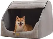 Large Dog House Indoor, Soft Plush Dog Cave Bed Covered Dog Bed with Fluffy Washable Cushion, Portable Dog/Cat Pet Tent House for Small Medium Dogs (Grey, Large)