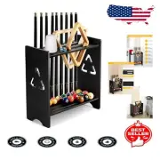 Solid Oak Pool Cue Rack - Holds 9 Cues & Accessories for Game Room Elegance