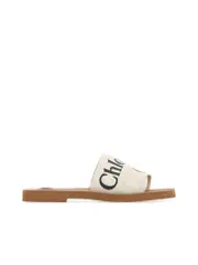Chloé Ivory Linen Woody Slippers
