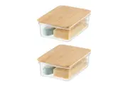 2x Oggi Storage Bin Stackable Food Container Organiser w Bamboo Lid Small Clear