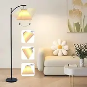 Uandhome Floor Lamp for Living Room,3 Color & 12W Temperatures LED Bulb,Stand lamp with TC Fabric Shade Adjustable lamp Head Industrial Floor Lamp for Bedroom,Office,Lamps (Pleated)