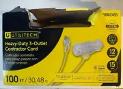 Utilitech 100ft Triple/3-Outlet Heavy Duty Lighted Extension Contractor Cord