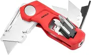 NEIKO 00678A 4-in-1 Folding Utility, Box Cutter & Wire Stripper Tool, Hex Bit Holder, Utility Blade & Bit Storage Compartments, Blade Quick Release, Safety Lock, Belt Clip