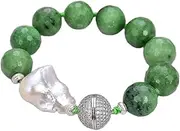 LAnGSHAW 8'' 16mm Natural Faceted Red Green Ruby Stone White Keshi Pearl Bracelet